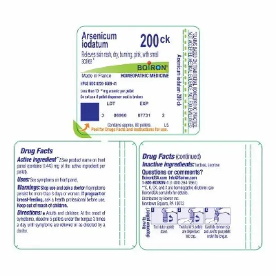 Arsenicum Iodatum 200CK by Boiron Homeopathic Single Medicine For First Aid  -  80 Pellet image {1}