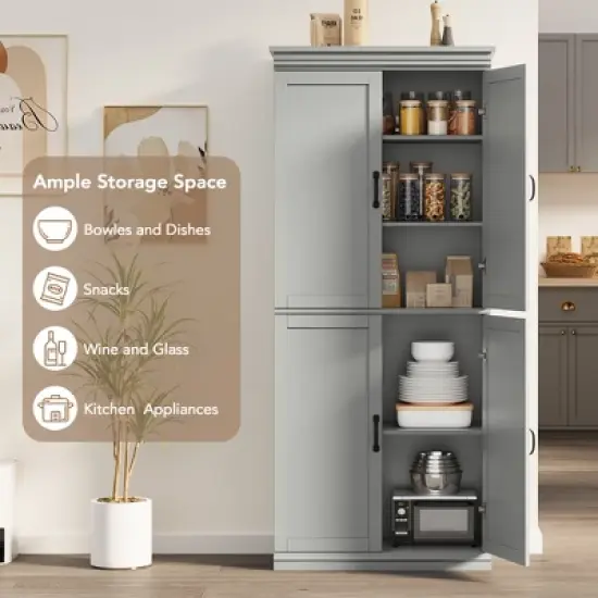 Tall Kitchen Pantry Cabinet, Storage Cabinet with 4 Doors & Adjustable Shelves, 70" Freestanding Cupboard, Tall Bathroom Linen Cabinet image {7}