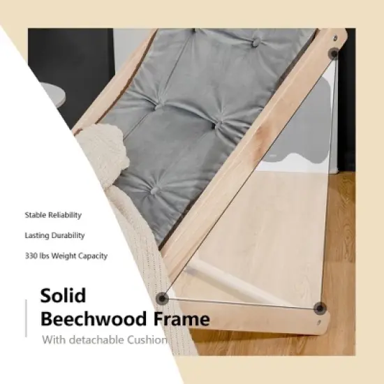 Costway Foldable Wood Beach Sling Chair 3-Position Adjustable Beech Chair w/Free Cushion image {4}