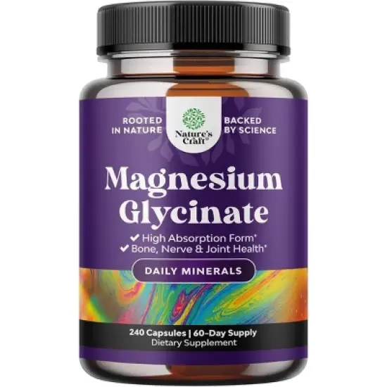 High Absorption Magnesium Glycinate Capsules, 500mg Magnesium Glycinate for Calming Sleep Plus Muscle Bone & Nerve Support, Nature's Craft, 240ct image {7}