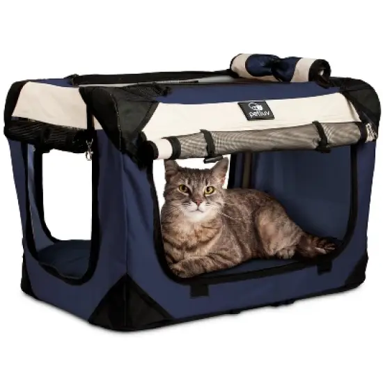 PetLuv Cat & Dog Carrier Foldable Pet Travel Crate, Removable Plush Pillow, Privacy Windows, Locking Zippers, Pocket, Seatbelt Straps image {13}
