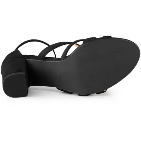 Allegra K Women's Crystal Rhinestone Buckle Chunky Heel Sandal image {4}