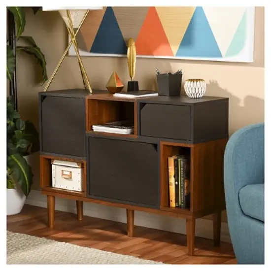 Anderson Mid-century Retro Modern Wood Sideboard Storage Cabinet - Oak/Espresso - Baxton Studio image {4}