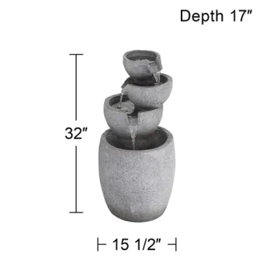 Four Bowls 32" High Large Zen Modern Indoor Outdoor Decor Gray Faux Stone Floor Fountain with Light LED Cascading Outside Garden image {3}