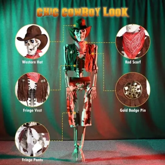 Yescom 5.4 Ft Life Size Cowboy Skeleton with Vulture & Owl Skeleton Halloween Decorations Party 2025 Brown image {3}