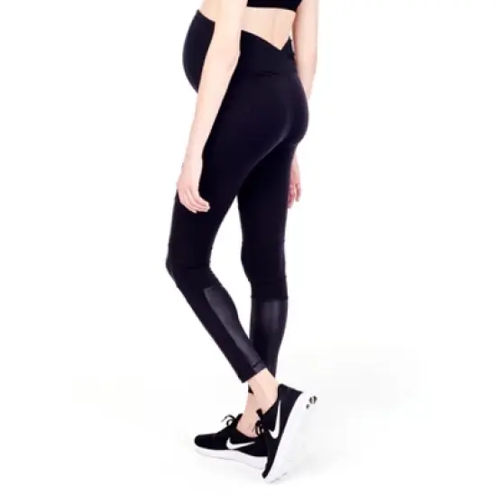 Ingrid & Isabel Moto Maternity Workout Legging with Crossover Panel image {3}