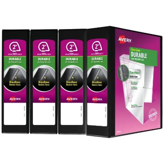 Avery Durable View 3 Ring Binders, 2" Slant Rings, 4 Black Binders (05739) image {6}