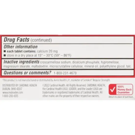 Leader Tablets 8.6 mg Regular Strength Senna 100 Tablets image {6}