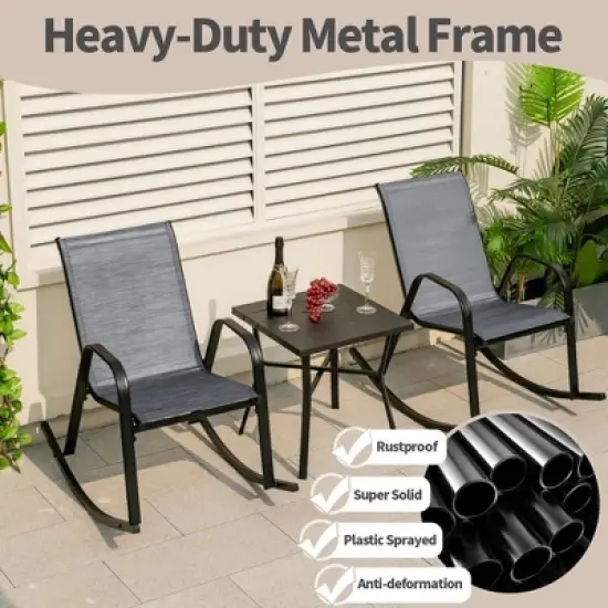 Tangkula 2pcs Patio Rocking Chair Heavy-Duty Metal Rocker Outdoor Anti-Slip Gray image {2}