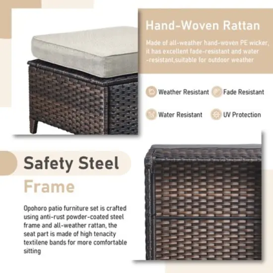 Gymojoy Outdoor Patio Sofa Ottoman Table with Swivel Chairs image {11}