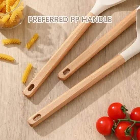 SKONYON 22-Piece Silicone Kitchen Utensil Set with Wooden Handles, Holder, Measuring Cups & Spoons, Nonstick-Safe image {6}