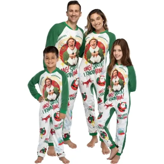 Elf The Movie Men's OMG Santa! I Know Him! One Piece Sleeper Pajama image {3}