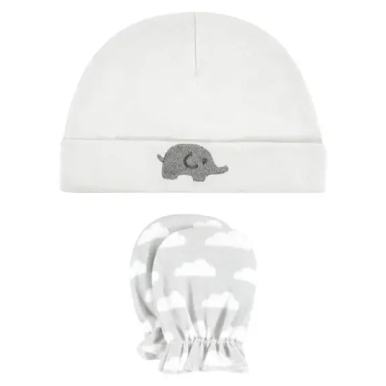 Hudson Baby Unisex Baby Cotton Cap and Scratch Mitten Set, Neutral Elephant, 0-6 Months image {2}