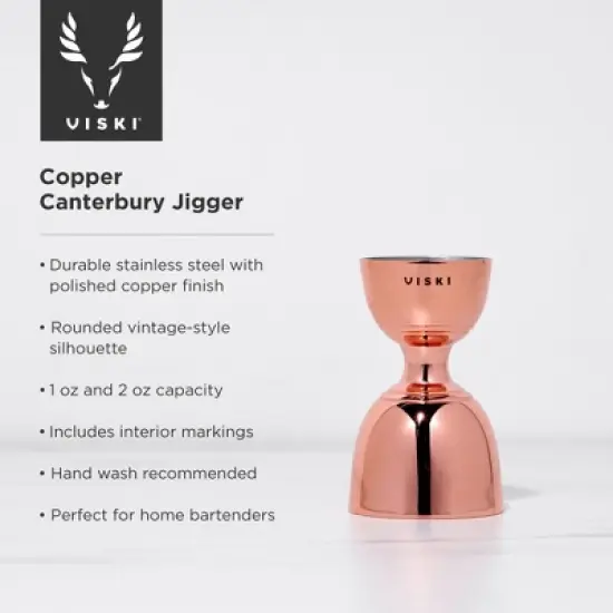 Viski Canterbury Double Measure for Cocktails, Bar Tools and Accessories Stainless Steel Bartender Tool Measuring Shot Copper Set of 1 image {1}