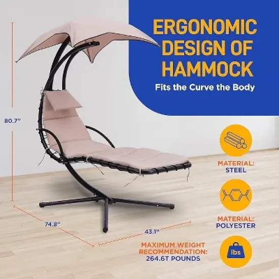 SereneLife Outdoor Swinging Chaise w/a Built-in Pillow and Removable Canopy UV Protection and Foam Covered Armrest image {1}