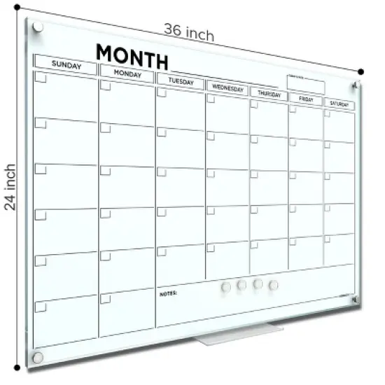 SCRIBBLEDO Magnetic Glass Calendar 24"x36" Monthly Dry Erase Planner with Marker Tray image {1}