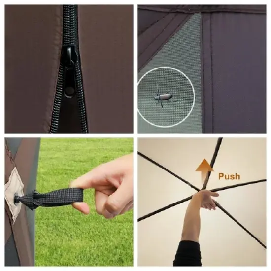 Pop-Up Screen Tent Gazebo, 12 x 12 Ft Camping Canopy Instant Shade, Featuring 6 Removable Privacy Canopy, and Made from 210D Oxford Fabric image {6}