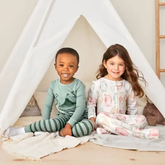 Carter's Just One You&reg;️ Toddler Girls' 2pk Florals and Owls Fleece Footed Pajama - Ivory/Green image {3}