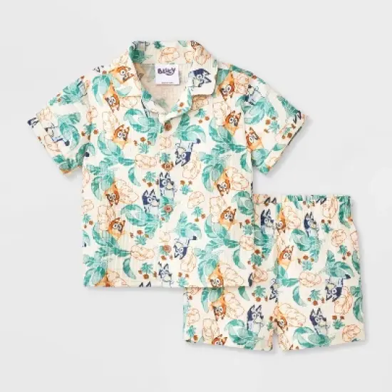 Baby Boys' 2pc Bluey Gauze Button-Up Top & Shorts Set - Ivory image {4}