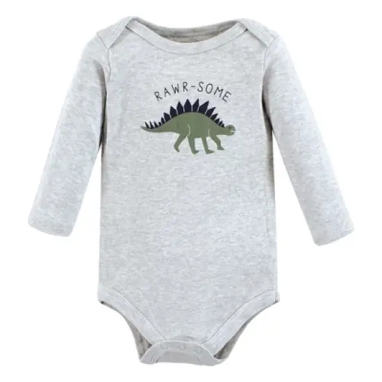 Hudson Baby Unisex Baby Cotton Long-Sleeve Bodysuits, Blue Green Dino image {5}