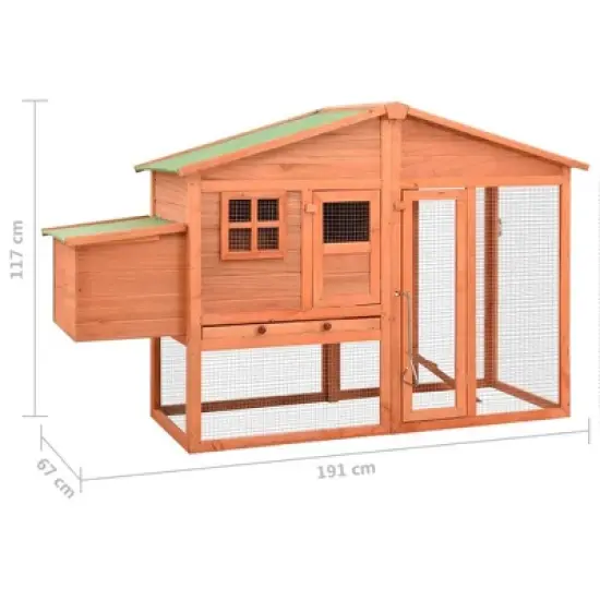 'vidaXL Large Wooden Chicken Coop with Nest Box - Solid Fir Wood and Galvanized Steel Poultry Cage with Raised Sleeping Area and Spacious Run image {8}