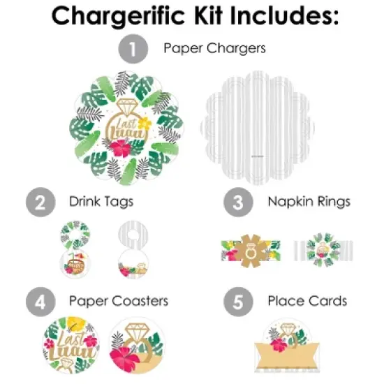 Big Dot of Happiness Last Luau Tropical Bachelorette Party & Bridal Shower Paper Charger and Table Decorations - Chargerific Kit - Place Setting for 8 image {2}