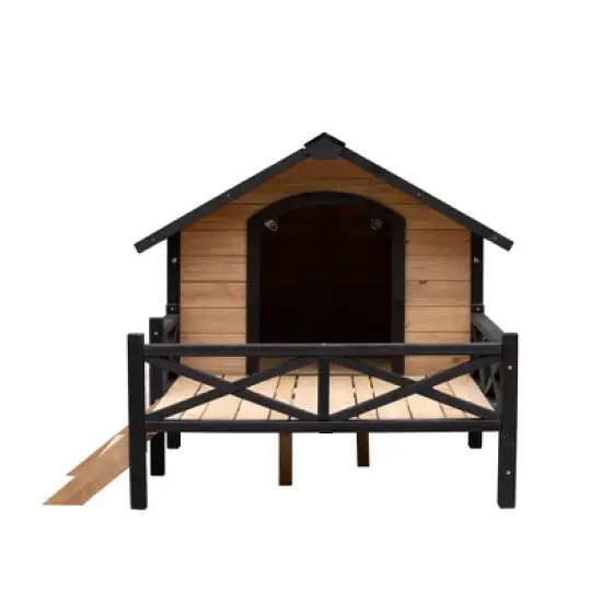 LOVMOR Outdoor Large Wooden Cabin House Style Wooden Dog Kennel with Porch image {5}