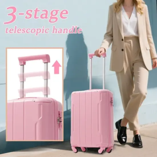 20-Inch Pink Hardshell ABS Luggage with Double Spinner Wheels and TSA Lock Travel Carry-On Luggage image {5}