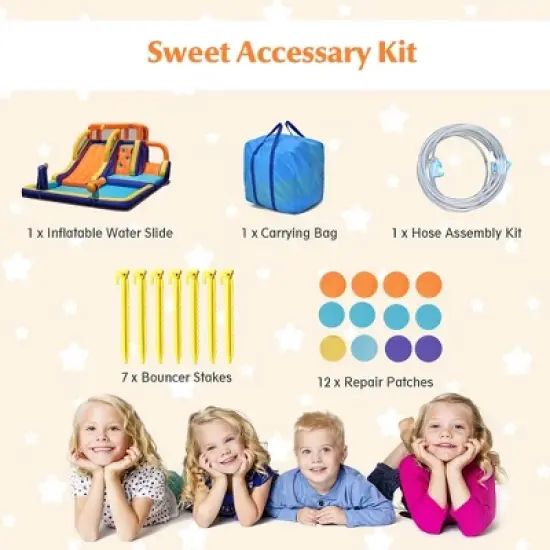 Costway Inflatable Waterslide 4-in-1 Kids Bounce Castle W/ Splash Pool（Without Blower） image {8}