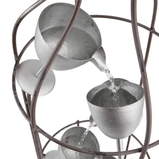 44" Iron Indoor/Outdoor Bottle Shaped Water Fountain with Tiering Wine Glasses Brown - Alpine Corporation image {5}