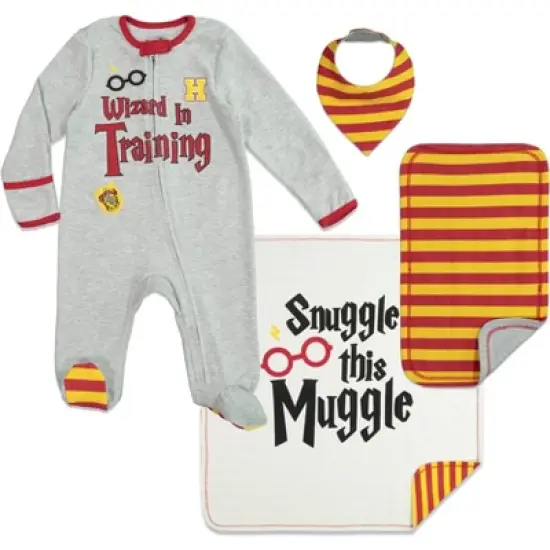 Harry Potter Baby Zip Up Sleep N' Play Coverall Headband Burp Cloth and Blanket 4 Piece Outfit Set Newborn  image {8}