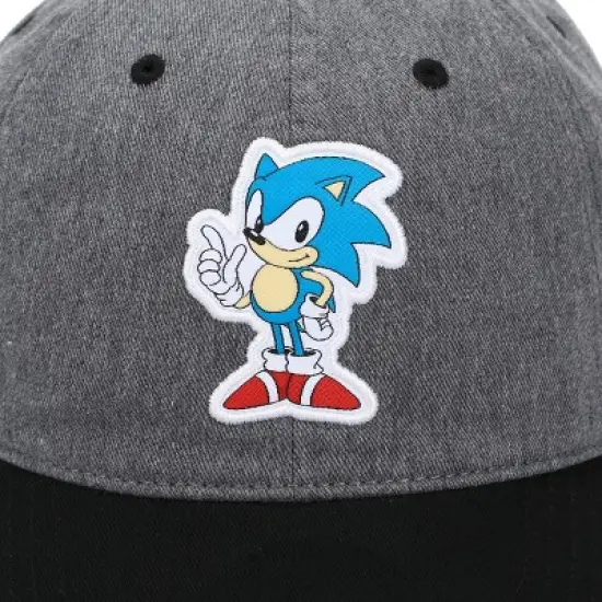Sonic the Hedgehog Heather Gray Baseball Hat with Black Bill and Woven Label image {2}