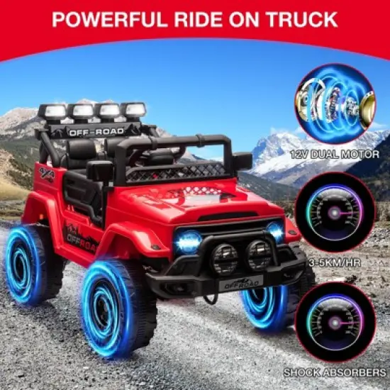 12V Ride-On Truck Car for Kids &ndash; Battery Powered Electric Vehicle with Remote Control, Spring Suspension, LED Lights, Bluetooth & 3 Speeds image {5}