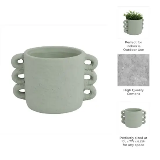Pottery and Cement Planter with Unique Multi-Loop Handle Design, Stylish Contemporary Accent For Home D&eacute;cor image {9}
