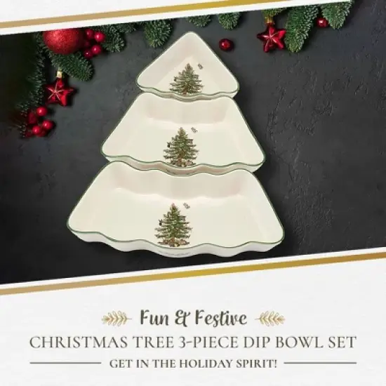 Spode Christmas Tree Dip Bowl Set - 3-Piece Ceramic Christmas Dipping Bowls - Festive Salsa Bowls - Holiday Dinnerware & Seasonal Tableware image {1}