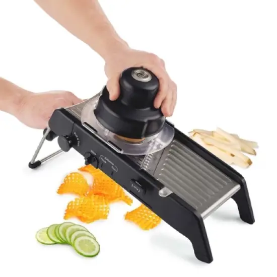 PL8 Professional Mandoline Black: Stainless Steel & ABS Vegetable Slicer, 4 Blades, Dishwasher-Safe image {6}