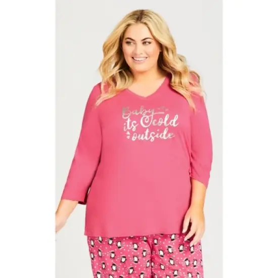 Women's Plus Size Cold Outside Sleep Top - pink | AVENUE image {6}