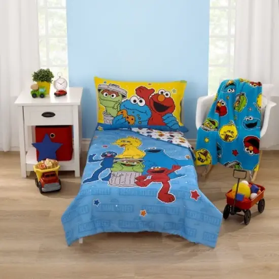 Sesame Street Come and Play Blue, Green, Red and Yellow, Elmo, Big Bird, Cookie Monster, Grover, and Oscar the Grouch 4 Piece Toddler Bed Set image {8}