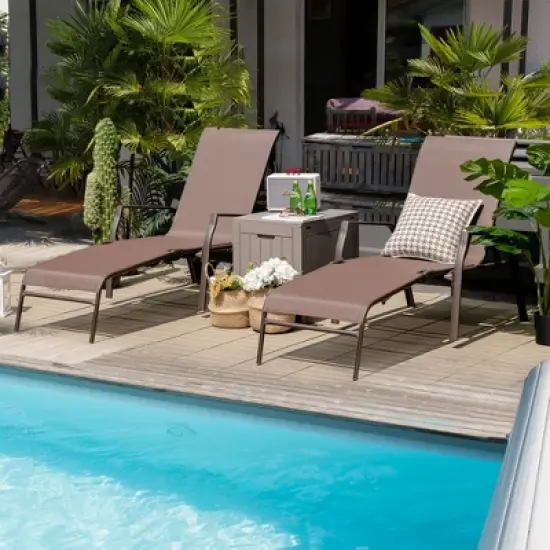 Tangkula Set of 2 Patio Chaise Lounge Stackable Folding Lounge Chair w/ Adjustable Back image {2}