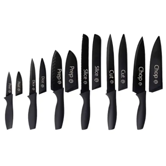 MasterChef 12pc Knife Set with Covers Sharp Nonstick Coated Knives Essential Black Collection: Stainless Steel Blades, Rubber Handles image {8}