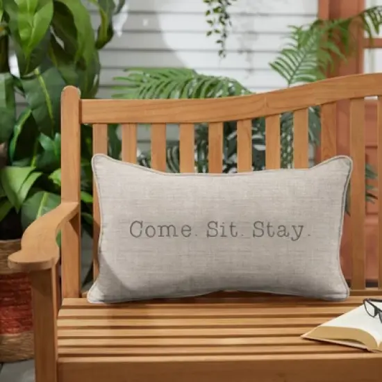 Indoor/Outdoor Come. Sit. Stay. Embroidered Lumbar Throw Pillow - Sorra Home image {1}