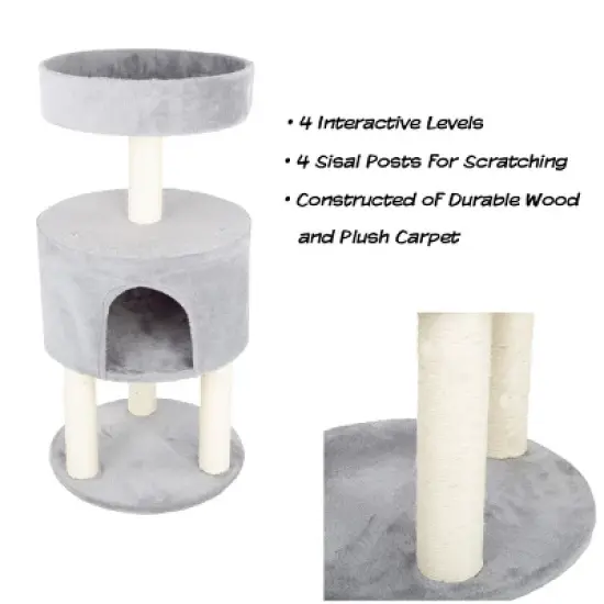 Pet Adobe 4-Tier Kitty Condo and Scratching Post &ndash; Gray image {2}