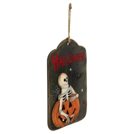 Northlight 9.75" Skeleton and Jack-O-Lantern Halloween Wall Sign image {4}