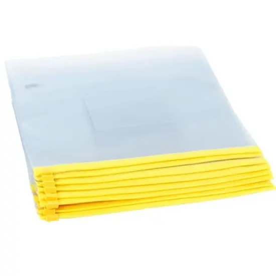 PiccoCasa Office Plastic Zipper Closure A5 Paper File Storage Folder Yellow 12Pcs image {3}
