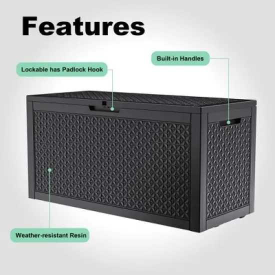 Kumasinova 100 Gal Oversized Storage Deck Box for Outdoor Use,All Weather PP Resin,Garden Seat Storage Box,Waterproof & KD Design,Black image {2}
