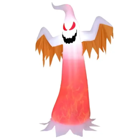 Tangkula 8 FT Halloween Inflatable White Ghost with Rotatable Flame LED Lights&Air blower Blow Up Halloween Decoration image {6}