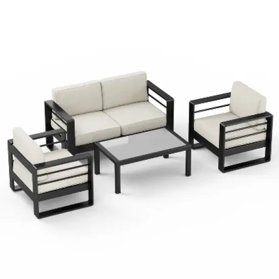 Christopher Knight Home Rajiv 4 Pieces Modern Outdoor Aluminum Chat Set image {9}