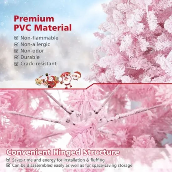 Costway 7.5FT Pre-Lit Snow Flocked Pink Christmas Tree 1100 Tips w/ 450 Lights & 8 Modes image {7}
