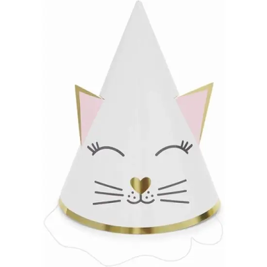 Sparkle and Bash 24-Pack Cat Party Cone Hats for Kitten Themed Kids Birthday Supplies and Decorations, White image {2}