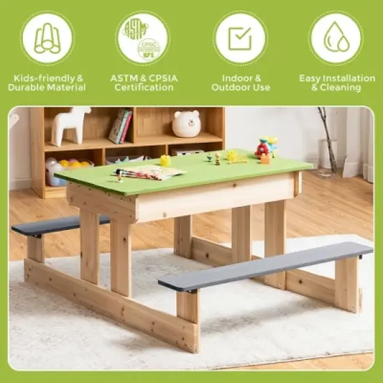Costway 3-in-1 Kids Picnic Table Outdoor Wooden Water Sand Table w/ Play Boxes image {5}